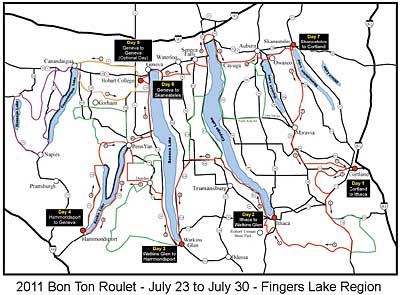 The route of the 2011 Bonton Roulet in the Fingers Lake